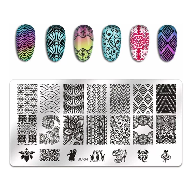 Biutee 5pcs Nail Stamping Plates 1 Stamper 1 Scraper Lac