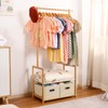 Vilaxing Kids Clothing Rack Bamboo with 2 Storage Baskets and