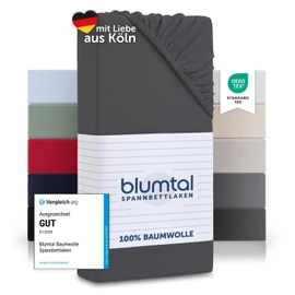 Blumtal Basics Jersey Fitted Sheet Topper 90 x 200 cm – Oeko-Tex Certified, 100% Cotton, up to 15 cm Topper Height, Anthracite