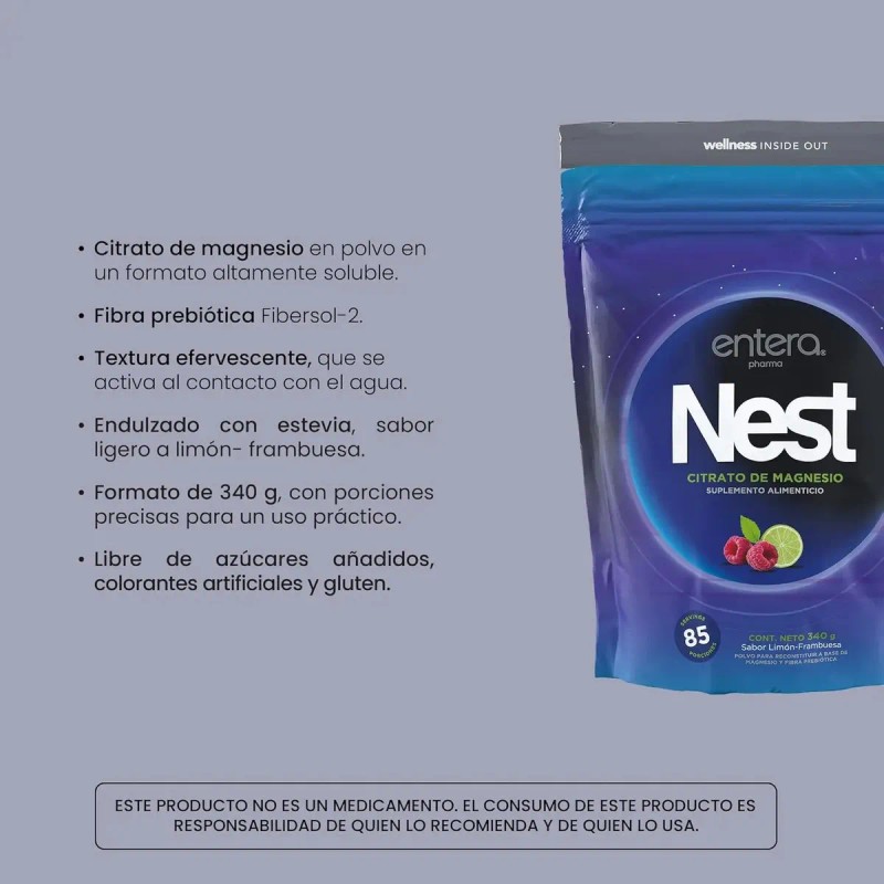 Entera Pharma Nest Citrato Magnesio 340g Sabor Limon Frambuesa