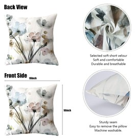 4 Pack Throw Pillow Covers 18 x 18 Inch, Decorative Pillow Covers, Double Sided Printing Soft Short Velour Cushion Covers, Flower Outdoor Home Decor for Couch Sofa Chair Bedroom Car, 45 x 45 cm