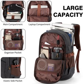 Tzowla Vintage Canvas Laptop Backpack for Men and Women,College Travel Work Rucksack with USB/Type-C Charging Port,Lightweight Bookbag Hiking Casual Daypack Backpacks Fit 15.6 Inch Notebook(Black)