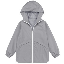 MODAFANS Boys Girls Rain Jacket Waterproof lined Hooded RainCoats Windbreaker 10-11T Grey
