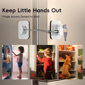 4 Pack Refrigerator Locks with Keys for Kids and Adults, Self Adhesive Child & Baby Proofing Fridge Latch for Double Door, French Door, Cabinets and Drawers, Oven, Windows (Patent)
