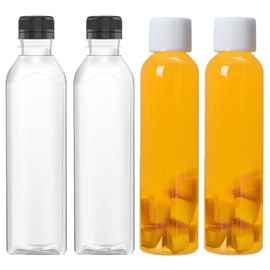YALIHAIXIA 4 Packs Plastic Juice Bottles with Screw Lid Empty Clear Containers Reusable Drinks Bottles Safe Drinking Beverage Container Leak Proof for Juice Milk Water Beverages