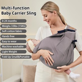 vrbabies Baby Sling Carrier Newborn, Adjustable Easy Wearing Baby Nursing Warp Sling, New Mom Dad Soft Cotton Baby Front Holder Carrier for Infant Toddler Life Travel Essential Gifts(Brown)