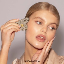 KARIZMA Dalmatian Jasper Jade Gua Sha Massage Tool. Jade Stone Guasha Tool For Face. Gift Boxed Set Skin Scraper Facial Guasha.