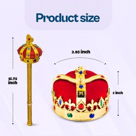 Funny Party Hats Royal King’s Crown & Scepter - King Costume – Gold Costume Crown - Dress Up Accessories – 2 Pc