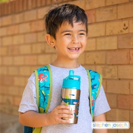 Stephen Joseph Stainless Steel Water Bottles, 18 OZ, Straw lid, Reusable tumbler, Insulated, Shark