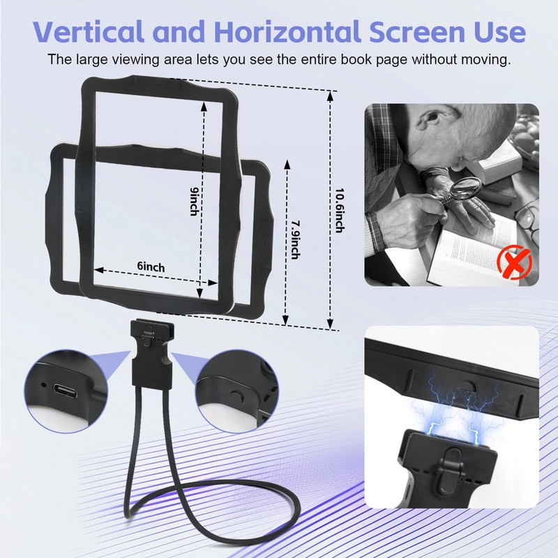 Large Hands Free Magnifying Glass with Light 50 Ultra-Bright LEDs