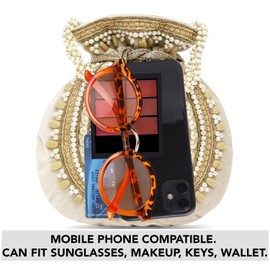 Aheli Gold Potli Bags Gift for Women Evening Bag Clutch Ethnic Bride Purse with Drawstring