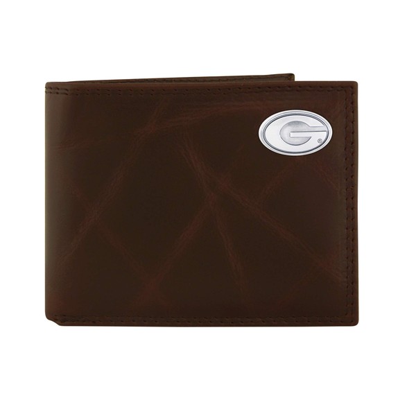 NCAA Georgia Bulldogs Brown Wrinkle Leather Bifold Concho Wallet, One Size
