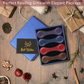 JIXZEN Magnetic Leather Bookmark for Reading Women, 4 PCS Timeless Leather Magnetic Book Marks for Women Book Lovers, Reading Men, Kids, Teachers with Exquisite Gift Box (Coffee, Red, Blue, Purple)