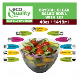 48oz Clear Disposable Salad Bowls with Lids (150 Pack) - Clear Plastic Disposable Salad Containers for Lunch To-Go, Salads, Fruits, Airtight, Leak Proof, Fresh, Meal Prep | Rose Bowl Container (48oz)