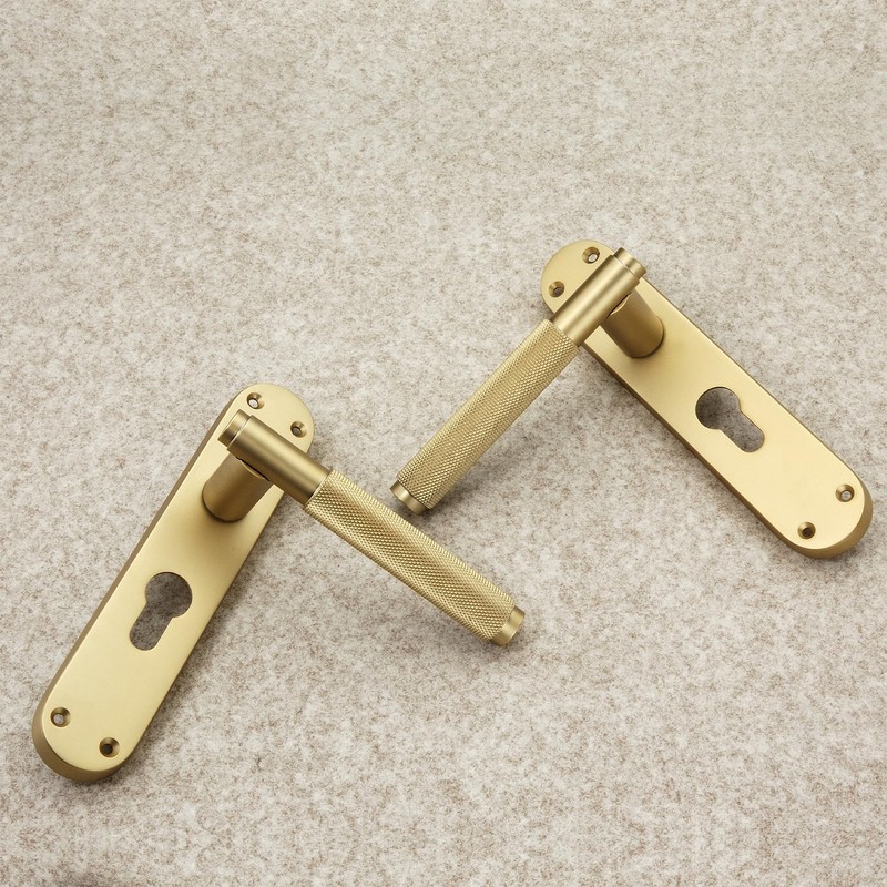 Infinity Decor Satin Brass Knurled Euro Lever Lock Door Handle