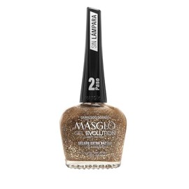 MASGLO- GEL EVOLUTION Esmalte de Uas Efecto Gel, Sin Lmpara UVLed, Duracin Hasta 12 das,Tono-TIZA. (GRANIZADO DORADO)                                 
