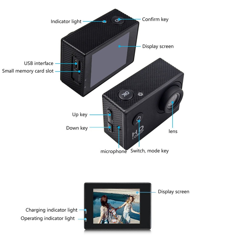1080P Sports Camera 2.0 Inch LCD Screen USB 2.0 140