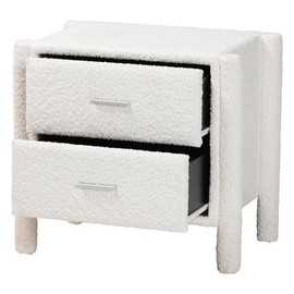 Baxton Studio Laria Teddy-Bear Fabric Nightstand, 2-Drawer, White
