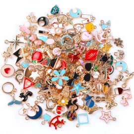 SANNIX Assorted Gold Plated Enamel Charms Necklace Bracelet Pendants for DIY Jewelry Making and Crafting