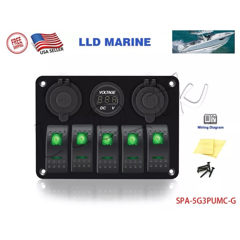 LLD_TK 5 Gang Rocker Toggle Switch Panel ON OFF USB