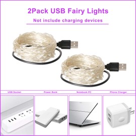 Blingstar Fairy Lights Cool White Christmas Lights 2 Pack 33Ft 100 LED String Lights USB Powered Silver Wire Starry Lights for Xmas Tree Camping Bedroom Dorm Party Wall Indoor Outdoor Decoration