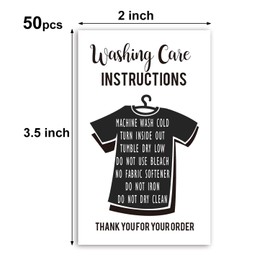 50 Care Instruction Cards, T-Shirt Washing Instructions Cards - Care Instructions Insert for Small Business Packaging - Customer Directions Cards - Small Online Shop Package Insert 3.5 x 2 Inch