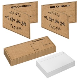 50 Sets Gift Certificates for Business, Blank Kraft Gift Cards Certificates with Envelopes for Salon Restaurants Spa Marriage Birthday Client Vouchers 11.8 x 3.9 Inch - Retro