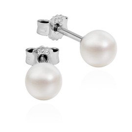 NKlaus Pair of 5.5 mm Pearl Stud Earrings 925 Silver Freshwater Pearl Cultured Pearl Earrings 13430, Sterling Silver
