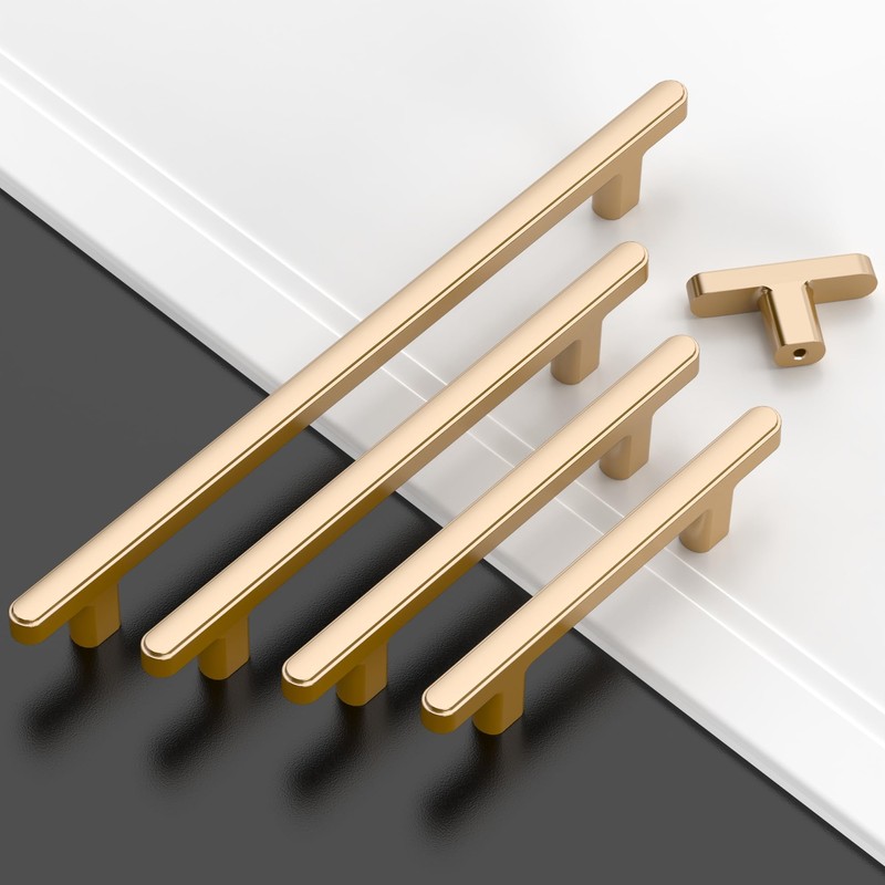 Amerdeco 10 Pack Brushed Brass Cabinet Pulls 5 Inch(128mm) Hole