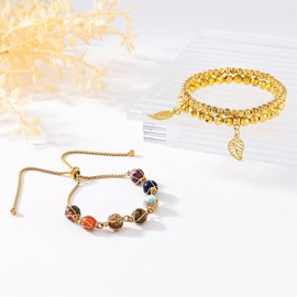 Farfume 7 Chakra Bracelets, Crystal Chakra Bead Bracelet for Women - Natural Gemstone Yoga Meditation Balancing Jewelry (Gold beads chakra bracelets 3)