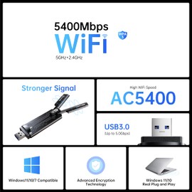 Biaze - Adaptador inalámbrico WiFi 6E de 5400 Mbps USB 3.0 - Adaptador WiFi de doble banda para PC y portátil, tarjeta de red WiFi 6E Plug and Play con antena externa (WiFi6E 5400Mbps)