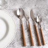 16Pc Cutlery Set Wood Grain Effect Tableware Stainless Steel ABS