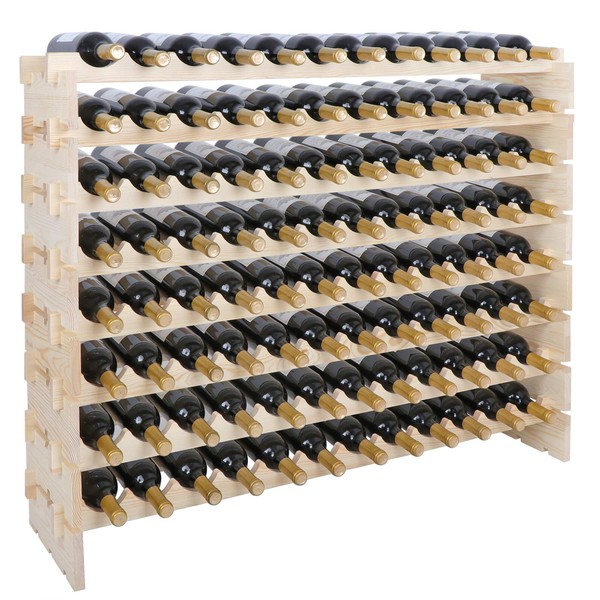 ZenStyle 8 Tier 96 Bottles Premium Wood Wine Rack Stand Capacity Stackable Storage Shelf Floor Freestanding Wine Cabinet Wobble-Free (96 Bottles)