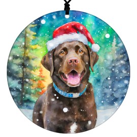 Chocolate Lab Christmas Ornament - Watercolor Theme With Snow, Santa Cap and Northern Lights - 2024 Acrylic Ornaments For Tree - Dog Gifts and Holiday Home Decor