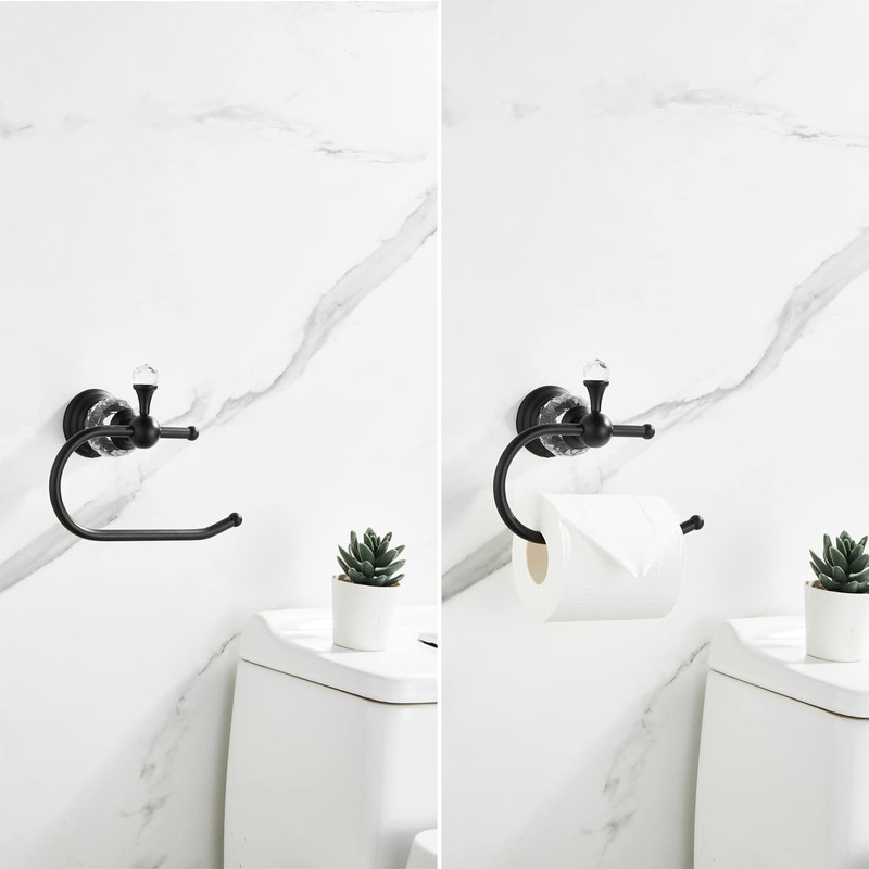 WOLIBEER Crystal Bathroom Hardware, Black 24 Inch Towel Bar Set