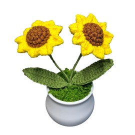 Joekaran Crochet Flowers Cute Little Potted Flower, Gift for Birthday, Teacher’s Day, Graduation, Anniversary, Christmas, Decor for Car Dashboard,Home Office Decoration (Sunflower)