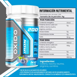 Óxido Nítrico Polvo Iron Fit 1kg Pre Entreno 200 Servicios Uva