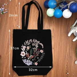 Zasjon Embroidery Kit Bag Embroidery Set Adults for Beginners, Embroidery Kit Canvas Bag with Floral Pattern, DIY Handmade Embroidery Bag with Embroidery Hoop Carry Bag Embroidery Kit for Adults