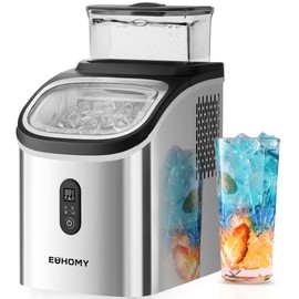 EUHOMY Ice Cube Maker Machine Countertop with External Water Tank, 2 Ways to Add Water, 34Lbs/Day, 16Pcs Ready in 7 Mins, Auto-Cleaning, with Ice Scoop & Basket, for Home/Kitchen/Office/Bar (Silver)