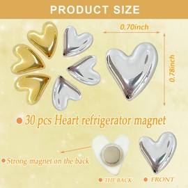 30 pcs Cute Love Heart Magnets Refrigerator Gold Refrigerator Magnets Home Kitchen Magnet Set Mini Magnets for Fridge Office Whiteboard Locker(Mix Colors)