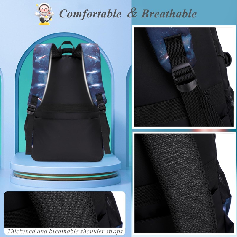 Galaxy School-Bag Backpack and Lunch-Bag Set for Boys Middle-School Elementary