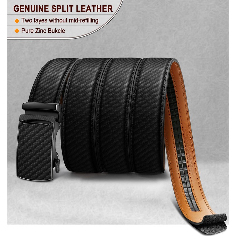 KEMISANT Men's Leather Belt Ratchet Automatic Buckle for Men Business