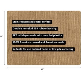 Bungalow Flooring Barbury Weave 9to5 Desk Chair Mat, 3' x 4', Made in USA, Stain-Resistant, Anti-Slip Rubber Backing, Khaki