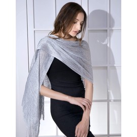 DiaryLook Stole for Evening Dress Glitter Scarf Silver Women's Festive 20s Silver Dress, Metallic Silver Grey