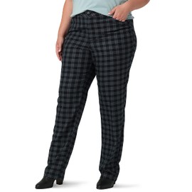 Lee Women's Size Wrinkle Free Relaxed Fit Straight Leg Pant, Unionall Black/Gray Houndstooth, 18 Plus Petite