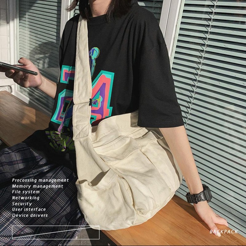 Canvas Messenger Bag Large Capacity Hobo Crossbody Bag with Multiple