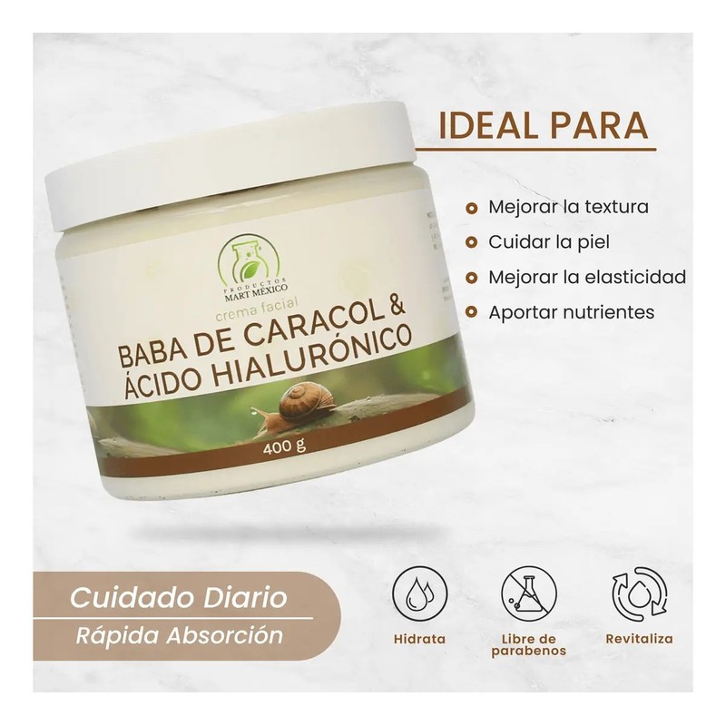 Crema baba de caracol ácido hialurónico 400 g hidrata y