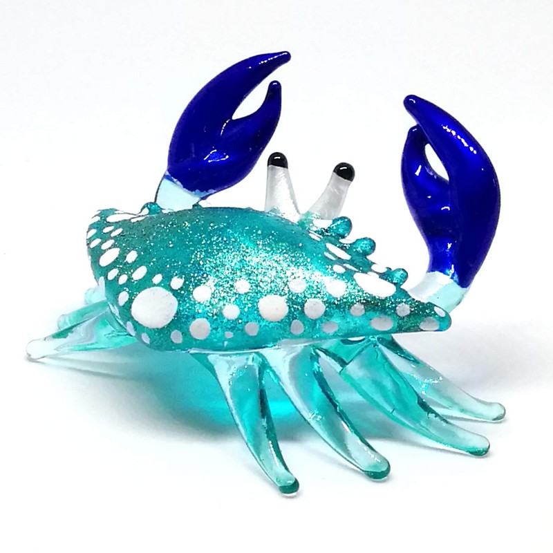 ZOOCRAFT Blown Glass Blue Crab Figurine Handmade Miniature Ornament Aquarium
