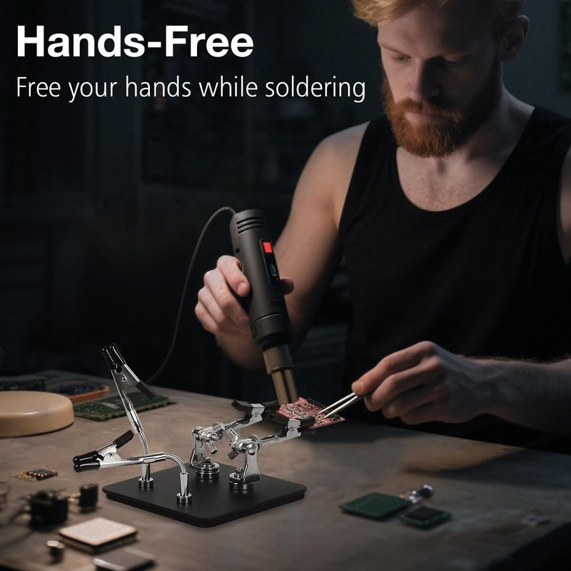 Compact 4-Arm Soldering Aid Third Hand with Magnetic Base, 360°