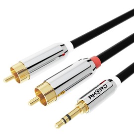 AKORD Stereo 3.5mm Jack Plug to TWIN 2 x RCA PHONO Audio Lead GOLD CABLE (1 Metre)